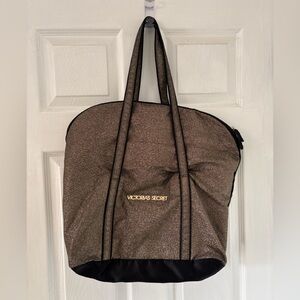 Victoria’s Secret Large Glitter Tote Bag Zip Top Black Gold